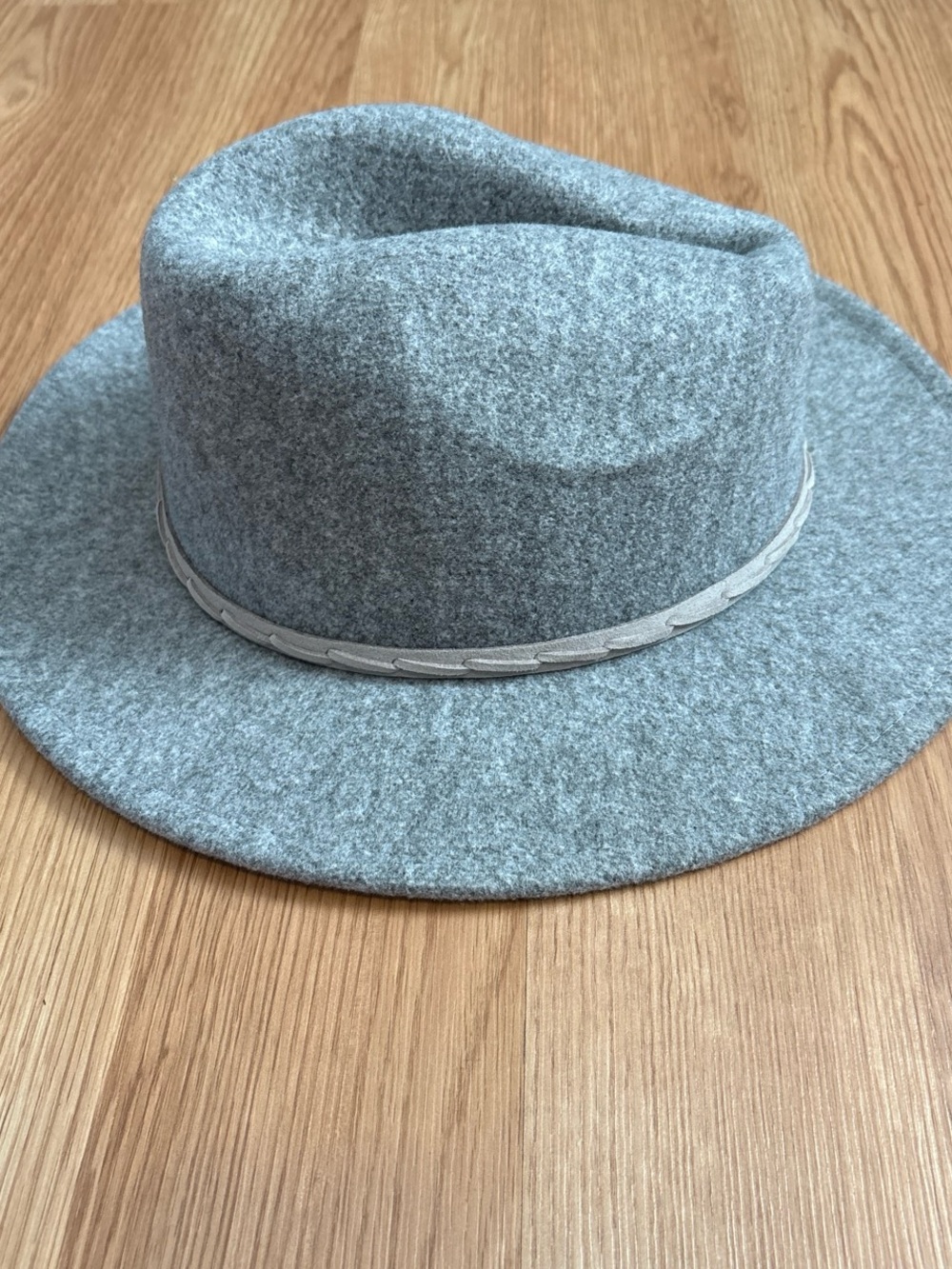 Womens Grey Felt Fedora Hat with Braided Trim